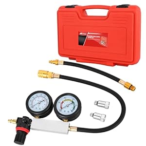 Nilight Probador de fugas de cilindro, medidor de compresión de motor de gasolina, detector de fugas de doble calibre, juego de herramientas automotrices con bujías de 10 12 14mm