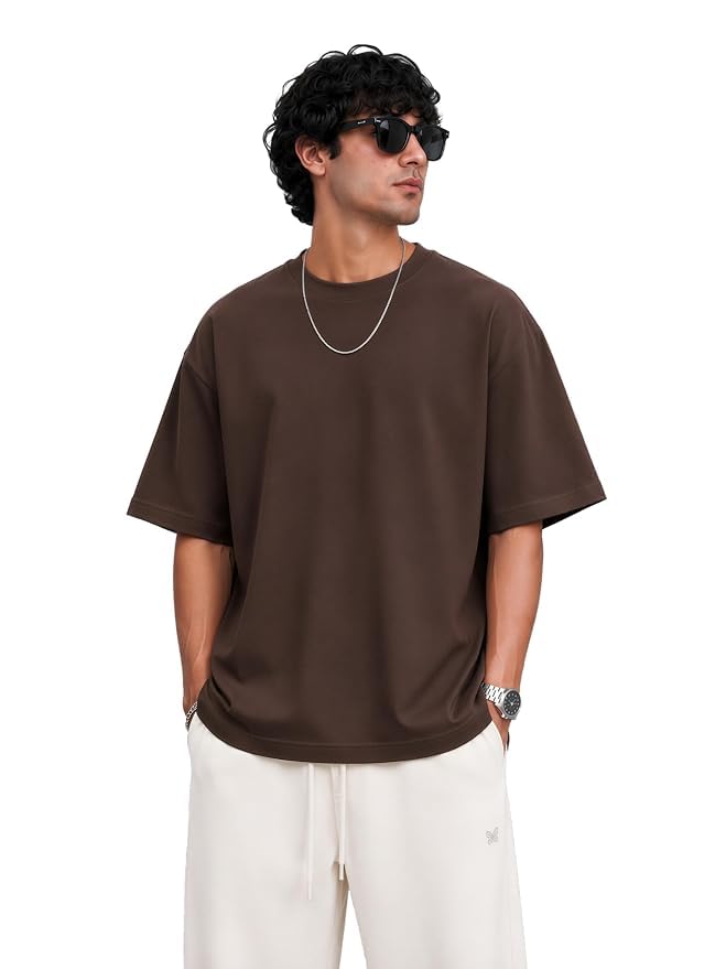 Image of Men's 240 GSM Cotton Oversized Tee - Heavyweight Bio-Washed Fabric | Premium Street Style | Super Soft, Thick & Breathable T-Shirt