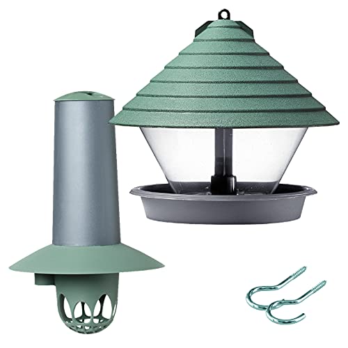 Vogelhäuschen und Meisenknödelhalter, im 2er-Set in der Farbkombination GRÜN-GRAU mit Schraubhaken Cover