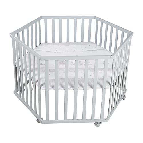 Bundle aus roba Laufgitter 6-eckig aus Holz natur - Höhenverstellbar -...