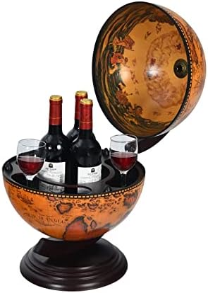 TANGZON Globe Shaped Wine Stand, Tabletop Mini Bar Champagne Holder, Nautical Chart Retro Style Drink Cabinet for Home Kitchen Bar Living Room