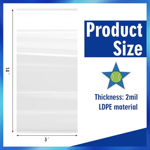 Skylety 100 Pack Disposable Plastic Tennis Racquet Bags Bulk Clear Polythene Tennis Rackets Storage Cover Bag 14\" x 33\" for Standard Rackets Sport Team Coach Club Supply Equipment Protection