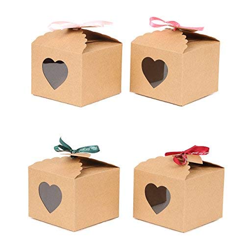 Kraft Boxes with Tags and Ribbons for Cake Candy Treat Holiday Party Birthday Homemade Favor 5x5x4 Inch (Pack of 16)