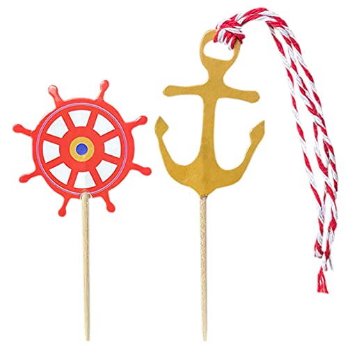 Yemeono 24 Pcs Nautical Cupcake Toppers For Birthday Decorations Mediterranean Theme Cake Decor Picks Food Fruit Picks For Decoration Party #TOP3
