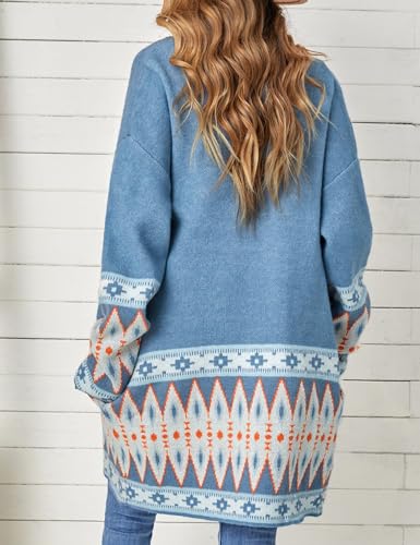 Perbai Womens Boho Aztec Cardigan Sweater Shawl Collar Open Front Tribal Long Sweater Coat with Pockets2