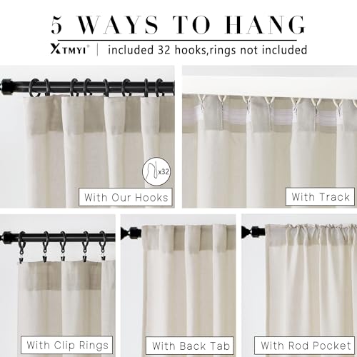 Image of Rod Pocket Curtains for Traverse Rod with Hooks or Tap Tie Top with Clip Rings,Linen Back Tab Boho Sheer Country Curtain Draperies for Bedroom Living Room Dining,Warm Grey Greyish Beige,90 Inch Long
