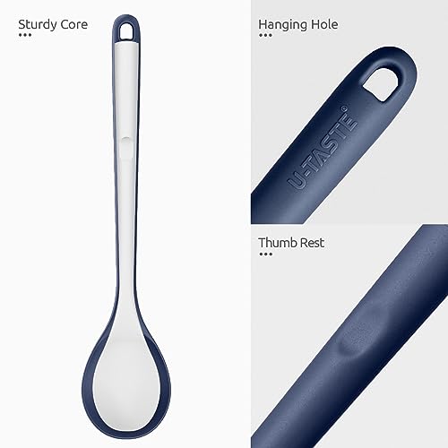 Image of U-Taste Silicone Spoons Set of 2, 13.3 inch Long Large Mix Spoon, Midnight Blue