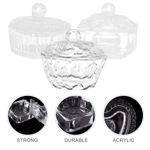 3 vasos de cristal para polvo de uñas con tapa miniatura 6