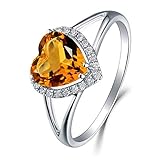 RDSGYZ Damen Ring 375 Gold Citrin, Verlobungsringe Herz mit Citrin 1.4ct und Diamant 0.09ct Trauringe Eheringe Nickelfrei Gr.54 (17.2)