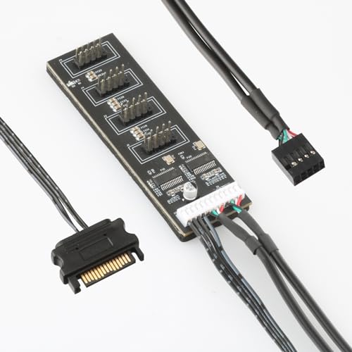 9Pin Internal USB Hub, 4 Internal USB 2.0 Ports Splitter with SATA Power Connection for CPU, WiFi Receiver, Cooling Fan, and RGB Light, USB Hub Extension for Motherboard