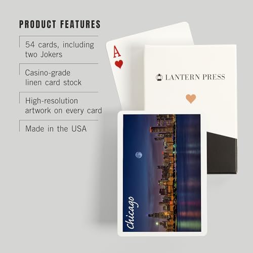 Baraja de Poker Lantern Press Chicago Skyline Noche miniatura 3