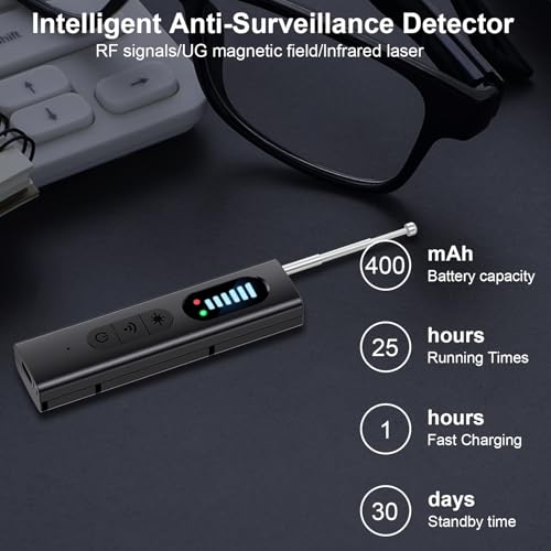 Huspur HUSPUR087 Hidden Camera Detectors,Spy Camera Finder,Portable Hidden Bug And Camera Detector,5 Levels Sensitivity 4 Modes,Wireless Rechargeable thumb #5