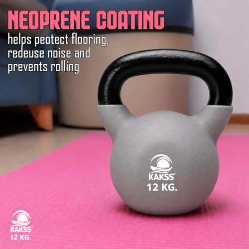 Image of Kakss Half Coating Neoprene Kettlebell (2kg to 40kg)(Proudly Made in India) (12kg, Grey)