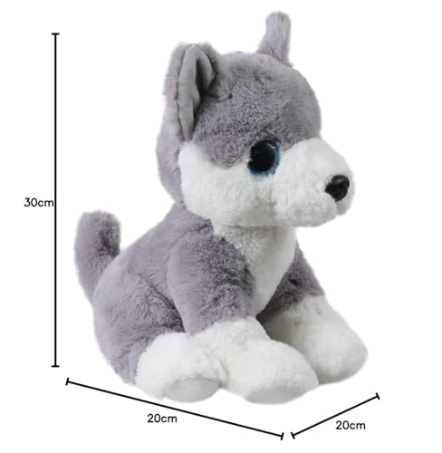 Image of Glittery Eyes Husky Dog Stuffed Plush Animal | Teddy Bear Soft Toy |Ideal for Birthdays & Special Occasions Girls /Boys, Baby Kids -(Grey, 25Cm)