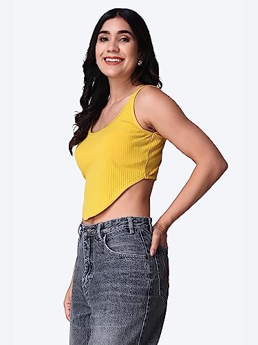 Image of POPWINGS Casual Strap Hankie Ribbed Crop Top for Women || Round-Neck Crop Top for Women || Sleeveless Crop Top for Women || Stylish Women Crop Top for Summer