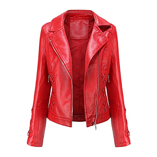 Veste moto femme simili cuir col revers et poches avant zippées DISSA