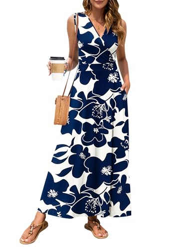 Image of MISFAY Women Maxi Dress Sleeveless Wrap V Neck Summer Boho Casual