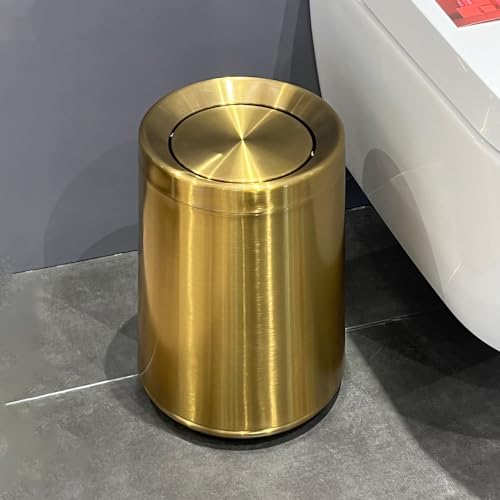 Image of 10 L /3 Gallen,Gold Small Trash Can for Bathroom,Brushed Stainless Steel Garbage Can with Flipping Lid,for Bathroom,Living Room,Bedroom,Hotel,Conference Room(Gold)