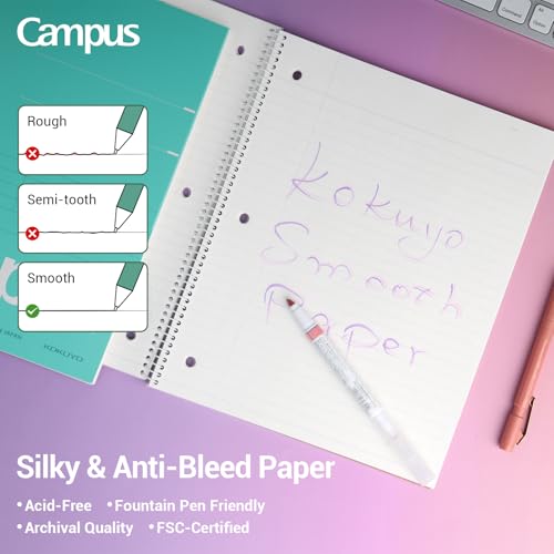 Image of KOKUYO Spiral Notebooks, 3 Pack 10-1 /2 inch x 8 inch Lined Notebooks Wide Ruled | Campus Subject Notebooks, 80 Sheets, 3 Holes School Japanese Ring Journal for Work Study Note Taking, Purple Orange Turquoise