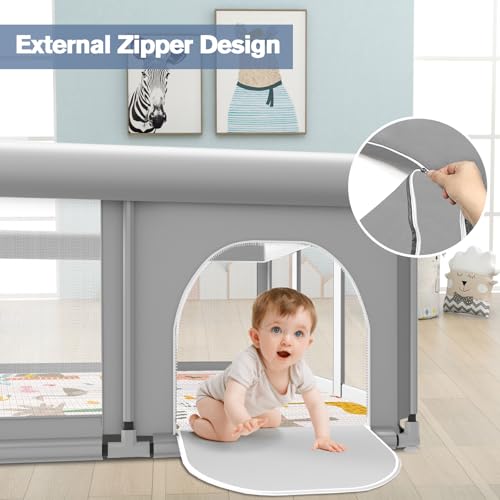 Image of Baby Playpen with Mat 74 inch x50 inch, Large Play Yards Indoor & Outdoor, Sturdy Safety Baby Play Pen with Soft Breathable Mesh, Toddlers Play Pen with Anti-Slip Base, Waterproof Mat Included
