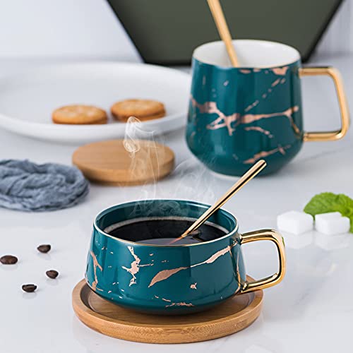 Juego de Tazas de café de Taza de té de cerámica de 10 oz con platillo de Madera Juego de platillo de Taza de Mano… - Imagen 6