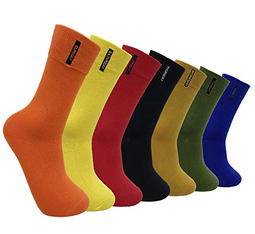 HaloYIYI 7 Pack Men's Colorful Breathable Solid Crew Dress Socks 7 Days of the Week