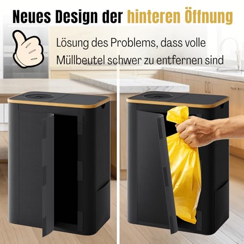 RMAN® 160L Gelber Sack Ständer + Pfandflaschen Sammelbehälter mit Deckel Mülleimer 2 Fächer Wasserdicht Faltbar 2-in-1 Groß Müllsackständer mit 10 Gelber Müllsäcke für Küche, Haushalt, Schwarz