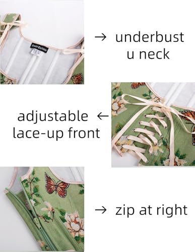 Image of Scarlet Darkness Women's Underbust Corset Top Renaissance Medieval Lace-up Boned Fairycore Pirate Corsets Green Floral Size 8