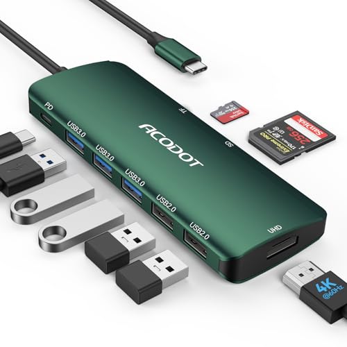 Image of USB C Hub, Acodot 9 in 1 USB C to 4K@60HZ HDMI Multiport Adapter, 3 USB 3.0 Ports, SD /TF Card Reader, 100W PD, USB C Hub Multiport Adapter Desigend for MacBook Pro Air HP XPS etc, Green