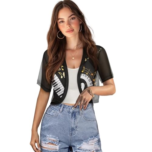 Image of Women's Shrug Short Sleeve Bolero Open Front Knit Party Tulle Cardigan Cropped Cardigan Shoulder Cover Up