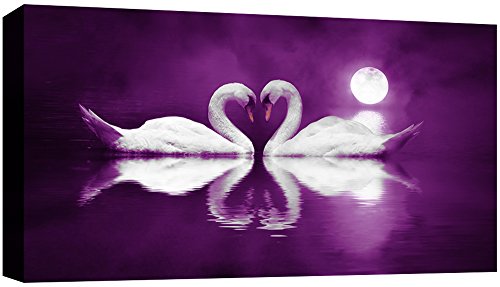 Large Swans Moonlight Purple Canvas 40" x 20" ready to hang