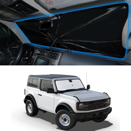 Image of Windshield Sun Shade Umbrella for 2021-2026 Fo-rd Bronco | Full covered for windshield, Block UV Rays, Heat Reduction, Easy to install, Durable & Fold Up Small