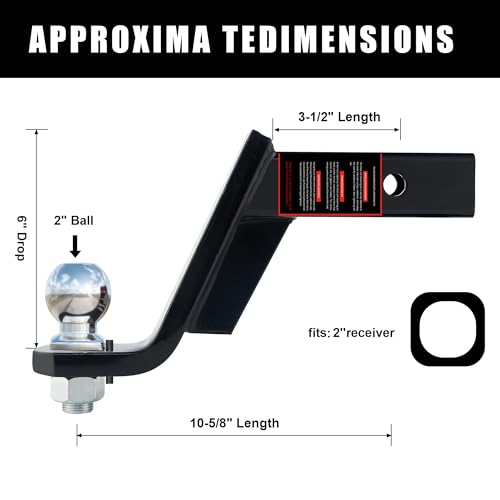 Image of TYT Trailer Hitch Ball Mount Kit, 6-Inch Drop, Fits 2-Inch Receiver, 2-Inch Trailer Ball with 5 /8 inch Hitch Pin Clip, Rated 7,500 lbs GTW / 750 lbs TW