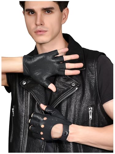 Image of GSG Men's Fingerless Leather Driving Gloves, Half Finger, lambskin | Half Finger Design, Breathable Comfort,Driving, Motorcycle Riding, Racing, Cycling, Daily Wear