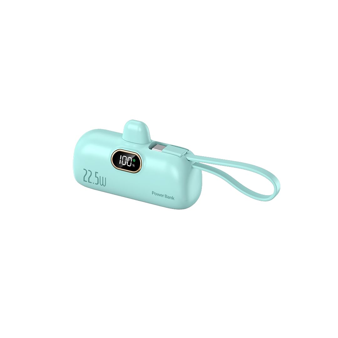 One Life VoltGo Power Bank, 5000mAh, 22.5W Fast Charging, Built-in Cables, LED Display, Black (Mint Green)-image-21