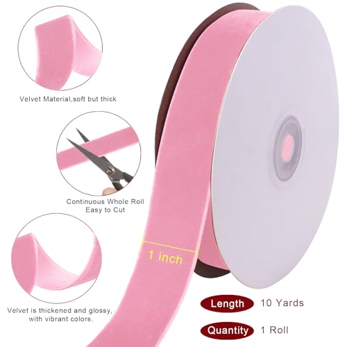 Image of Tsorode 10 Yards Pink Velvet Ribbon for Christmas Tree,1 Inch