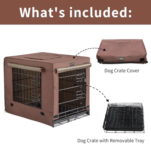 DONORO Dog Crates for Small Size Dogs Indoor Double Door Dog Kennels & Houses for Puppy and Cats, Collapsible Metal Contour Dog Cages (Brown, 24.0" L x 18.0" W x 20.0" H) - Image 3