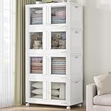 BROVIEW 320Qt Storage Bins with Lids, 80Gal Plastic Stackable Collapsible Storage Bins with Doors Wheels, Closet Organizers and Storage, Foldable...