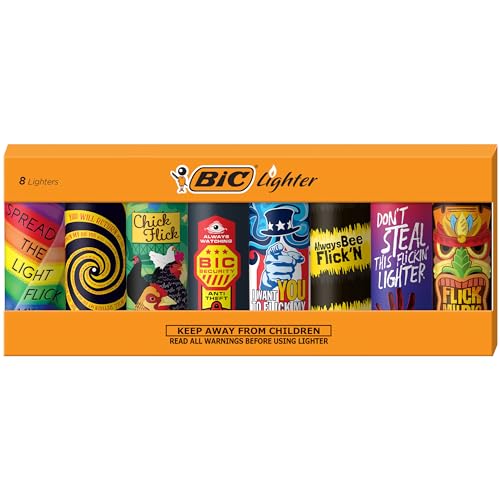 BIC Maxi Pocket Lighter, Special Edition Flick My BIC Series, 8 Count Pack of Lighters
