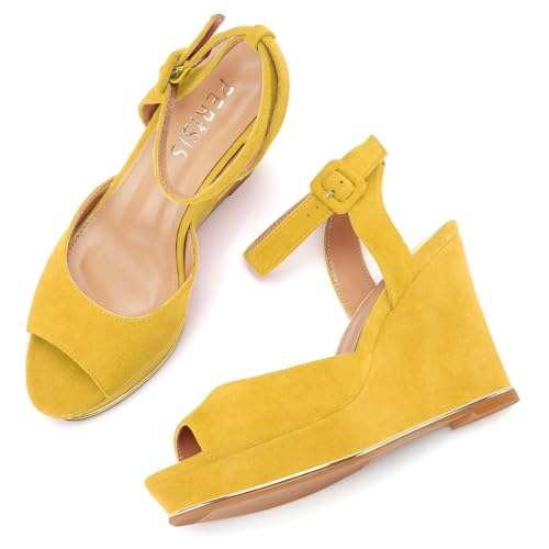 Image of Women's Dressy Platform Wedge Sandals Gold Wedges Peep Toe Patent High Heels Slingback Heeled Comfortable Ankle Strap Shoes