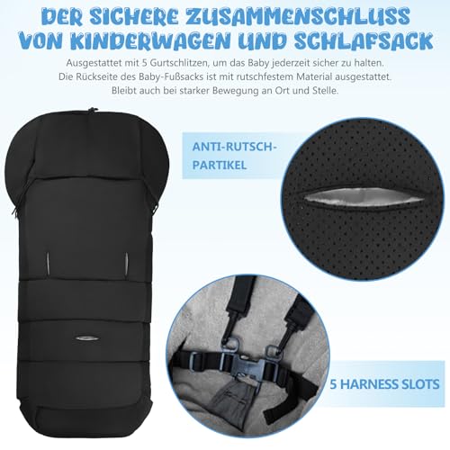 Fußsack Buggy,Fußsack Kinderwagen Winter mit Reißverschluss und Kapuze,Wasserdichter Warmes Thermo-Fleece Fusssack Buggy,Universal Fusssack Kinderwagen Baby Passend für alle Kinderwagen (Schwarz)