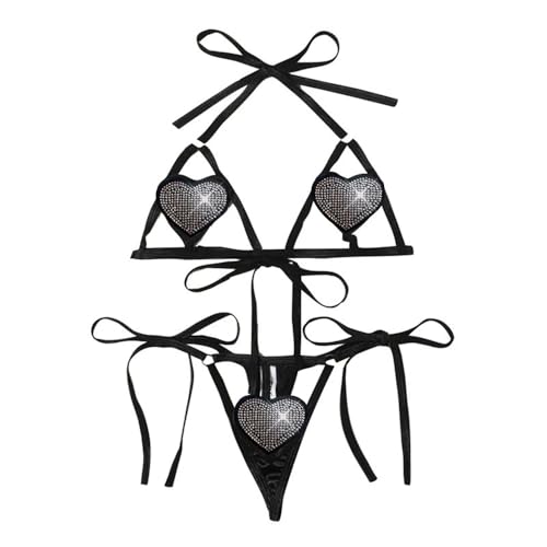 Soutien-gorge et culotte sexy à strass cœur pour un ajustement parfait