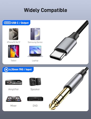 Cable USB C a Jack 1/4 TRS 3.3FT audio estéreo miniatura 3