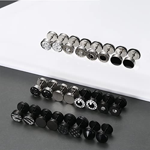 image for Finrezio 12 Pairs 18G Fake Gauge Earrings for Men Women Stainless Stee
