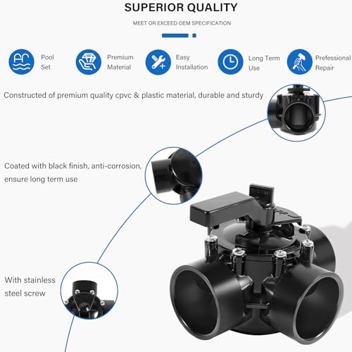 Bzsunway 3-Port 2\" Diverter Valve with PVC Pipe Compatible with Ground Pool, Tub & Spa System Replacement Part for 263028