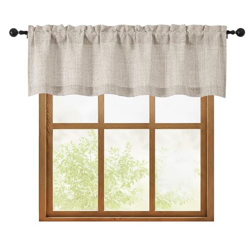 OWENIE Linen Valances for Windows 1 Pcs Light Filtering Textured Farmhouse Short Small Valance Curtains for Bathroom Basement Living Room Bedroom Rod Pocket Half Curtains Over Sink 60Wx14L Inch