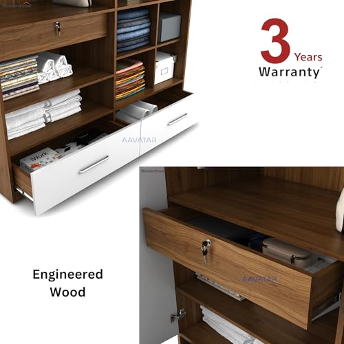 Image of AAVATAR 04 Door Engineered Wood Cupboard - Multi-Shelf Storage Cabinet for Bedroom & Living Room - Durable & Stylish Wardrobe Organizer Without Mirror (Colour - White & Wood, Size 78 X 72 X 19 Inch)