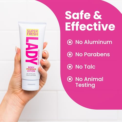 Whole Body Deodorant for Women by Super Fresh Lady Aluminum Free Powder Lotion for Privates and Body Stops Odor and Chafing Coconut Vanilla Scent 4 oz Tubes Twin Pack for Daily Feminine Care