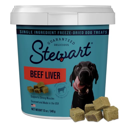 Stewart 100% Beef Liver Dog Treats, 12 oz Tub, ~270 Pieces, Freeze Dried Raw, Single Ingredient, 50% Protein Training Treats or Meal Topper, Grain Free, Gluten Free