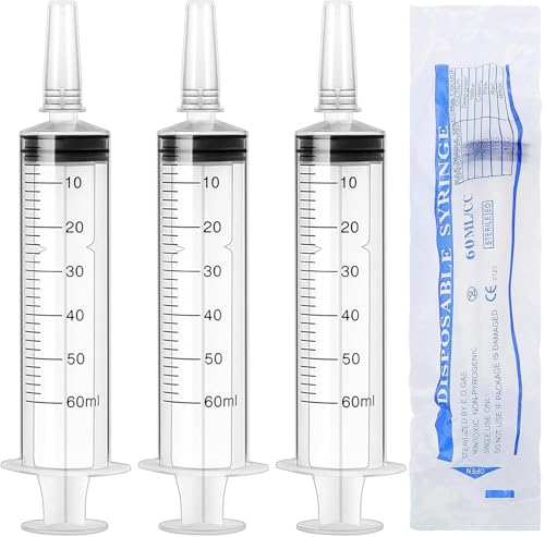 Spritze 50ml(60ml), 4 Stück Spritzen 50ml Ohne Nadel Plastikspritze mit Kappen Futterspritze Dosierspritze Wiederverwendbare für Labor Tierfütterung Industrielle Nutzung